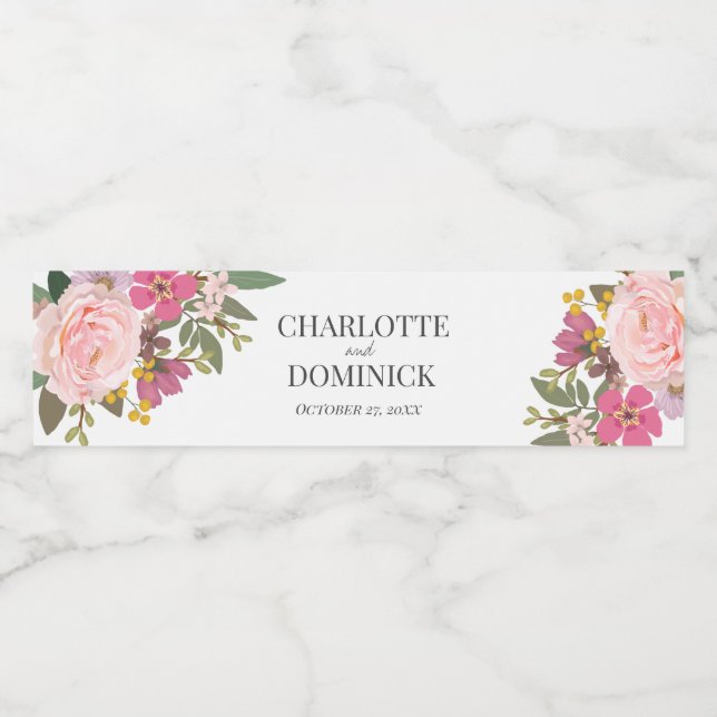 Étiquette Pour Bouteilles D'eau Jardin Floral Rose Printemps Faveurs mariage (Étiquettes simples)