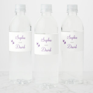 Étiquette Pour Bouteilles D'eau Jardin secret violet Mariage Lovebirds Floral