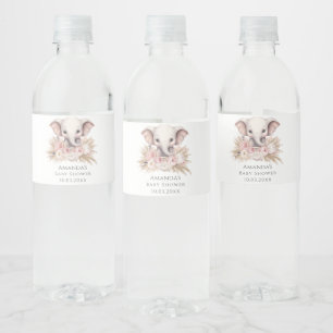 Étiquette Pour Bouteilles D'eau Joli éléphant rose Boho Baby shower fille