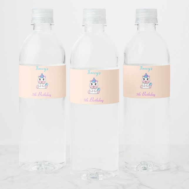 Étiquette Pour Bouteilles D'eau Joli licorne blanc rose (Bouteilles)
