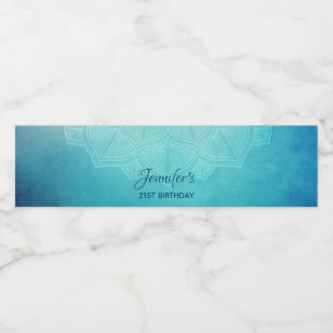 Étiquette Pour Bouteilles D'eau Joli Mandala bleu Abstrait Anniversaire