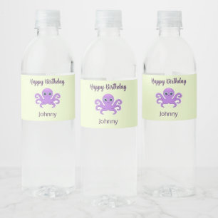 Étiquette Pour Bouteilles D'eau Joli poulpe violet vert