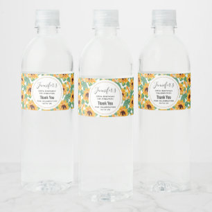 Étiquette Pour Bouteilles D'eau Joli tournesol Jaune & Vert Motif Anniversaire