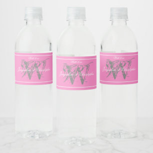 Étiquette Pour Bouteilles D'eau Jolis Noms Rose Mariage Gris Monogramme Blanc