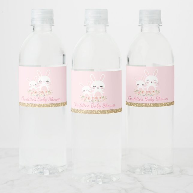 Étiquette Pour Bouteilles D'eau Jote Pink Gold Bunny Baby shower Rabbit (Bouteilles)