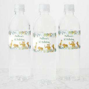 Étiquette Pour Bouteilles D'eau Jour d'anniversaire du safari d'or vert