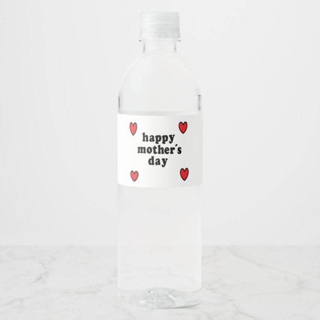 Étiquette Pour Bouteilles D'eau Jour de la mère des coeurs rouges (Devant)
