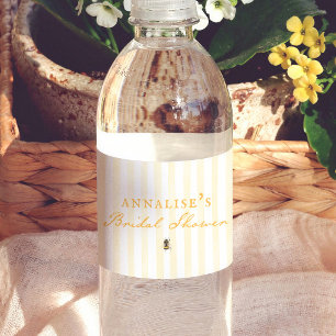 Étiquette Pour Bouteilles D'eau Journée de mariage vintage abeille miel jaune rayu