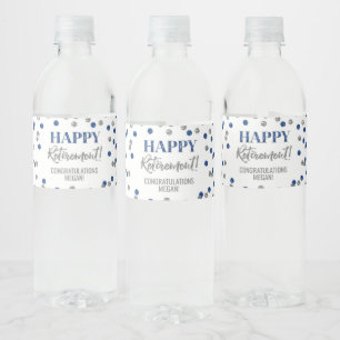 Étiquette Pour Bouteilles D'eau Joyeuse Retraite Bleu Argent Confettis