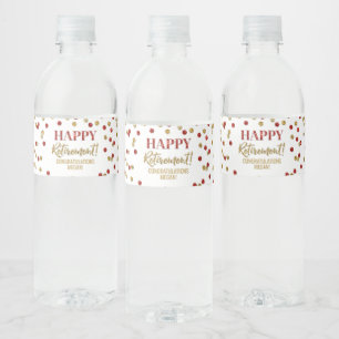 Étiquette Pour Bouteilles D'eau Joyeuse Retraite Confettis Rouge Or