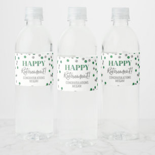 Étiquette Pour Bouteilles D'eau Joyeuse Retraite Vert Confetti Argenté