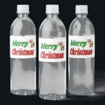 Étiquette Pour Bouteilles D'eau Joyeuse typographie de Christmas Reindeer<br><div class="desc">Bouteille d'eau étiquette avec Joyeux Noël en texte vert et rouge 3D et un renne. Disponible pour plusieurs styles et tailles de bouteilles.</div>