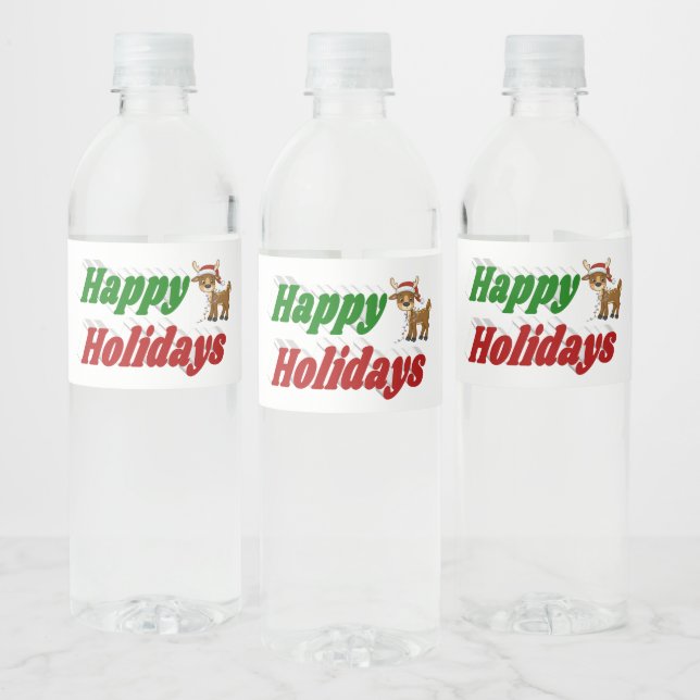 Étiquette Pour Bouteilles D'eau Joyeuses fêtes typographie rennes Noël (Bouteilles)