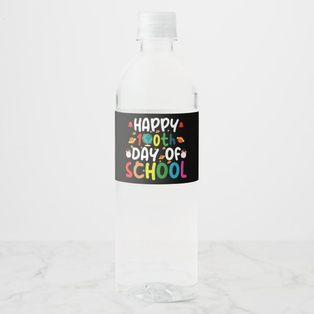 Étiquette Pour Bouteilles D'eau Joyeux 100e Jour d'École Enseignant Élève (Devant)