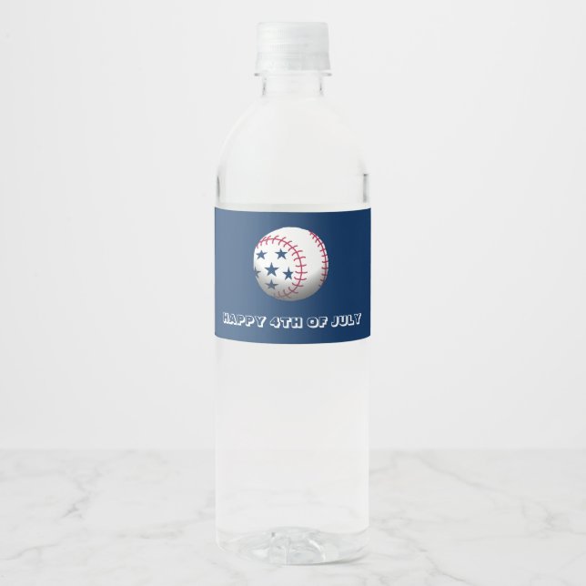 Étiquette Pour Bouteilles D'eau Joyeux 4 juillet Baseball (Devant)