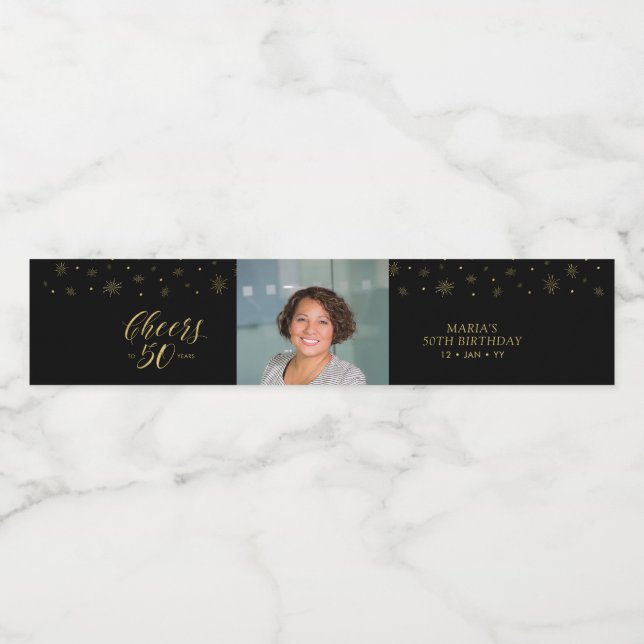 Étiquette Pour Bouteilles D'eau Joyeux 50 ans Or & Noir, Fête d'anniversaire 50 an (Étiquettes simples)