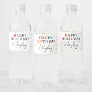 Étiquette Pour Bouteilles D'eau Joyeux anniversaire coloré Nom personnalisé Confet