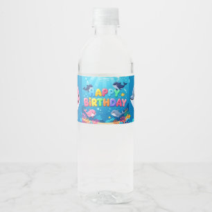 Étiquette Pour Bouteilles D'eau Joyeux anniversaire dauphin nautique mignon