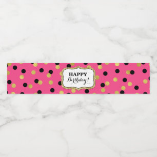Étiquette Pour Bouteilles D'eau Joyeux anniversaire de confettis noirs fuchsia