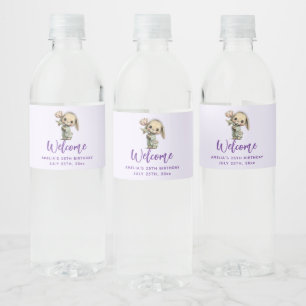 Étiquette Pour Bouteilles D'eau Joyeux Anniversaire Lapin Mignon Tenant une Tulipe