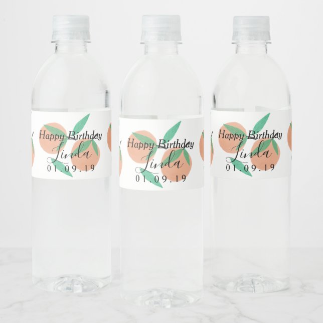 Étiquette Pour Bouteilles D'eau Joyeux Anniversaire Script Orange Fête (Bouteilles)