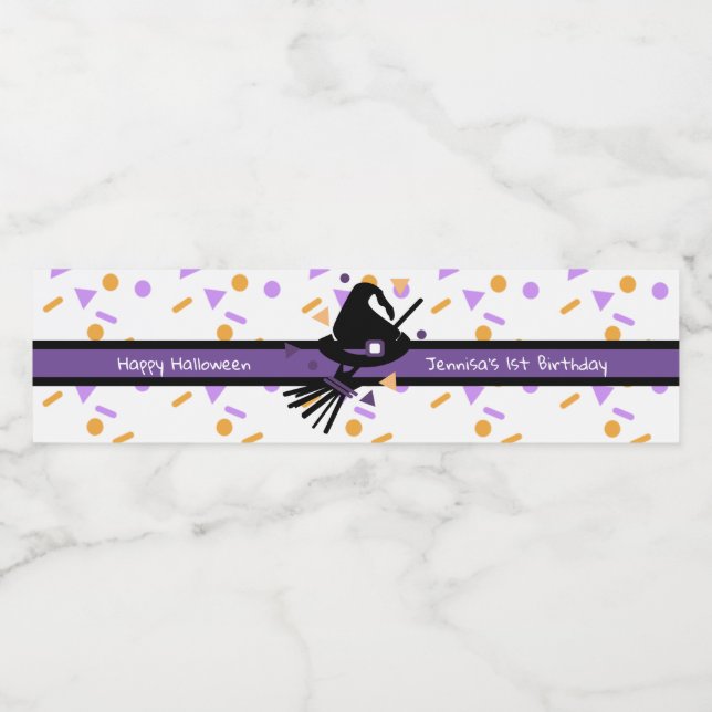 Étiquette Pour Bouteilles D'eau Joyeux Halloween Witch Casquette Confetti Annivers (Étiquettes simples)