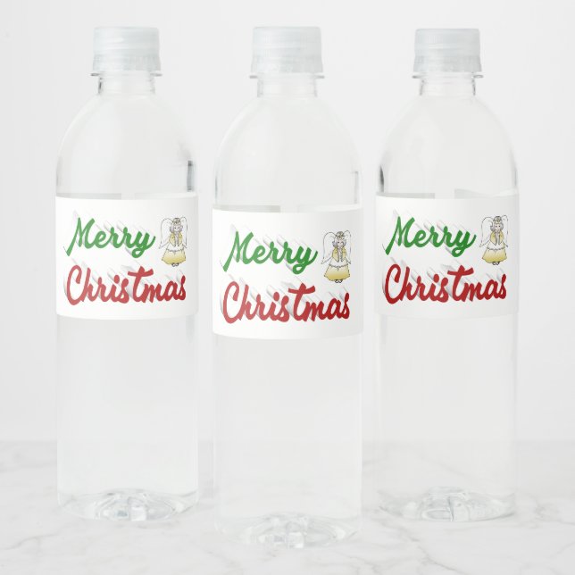 Étiquette Pour Bouteilles D'eau Joyeux Noël Angel rouge vert script (Bouteilles)