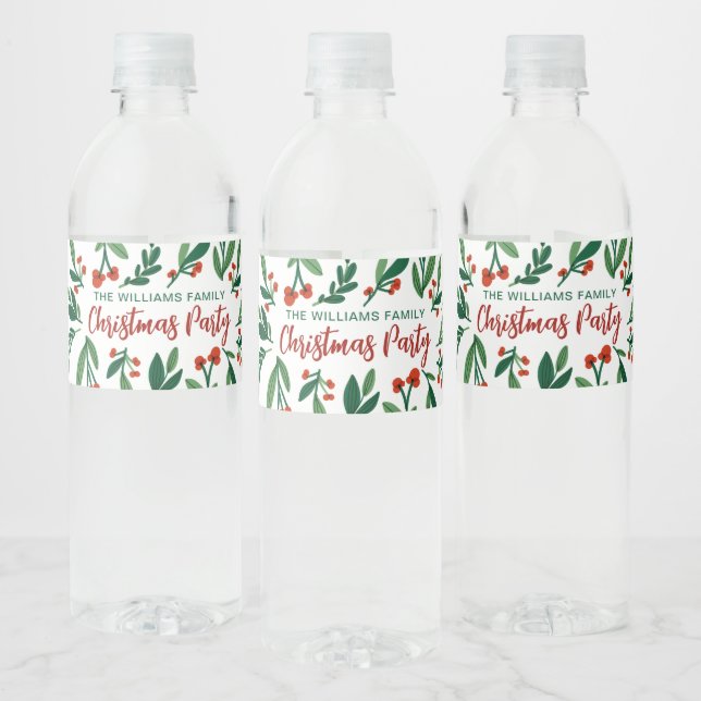 Étiquette Pour Bouteilles D'eau Joyeux Noël Festif Holly Berry Personnalisé (Bouteilles)