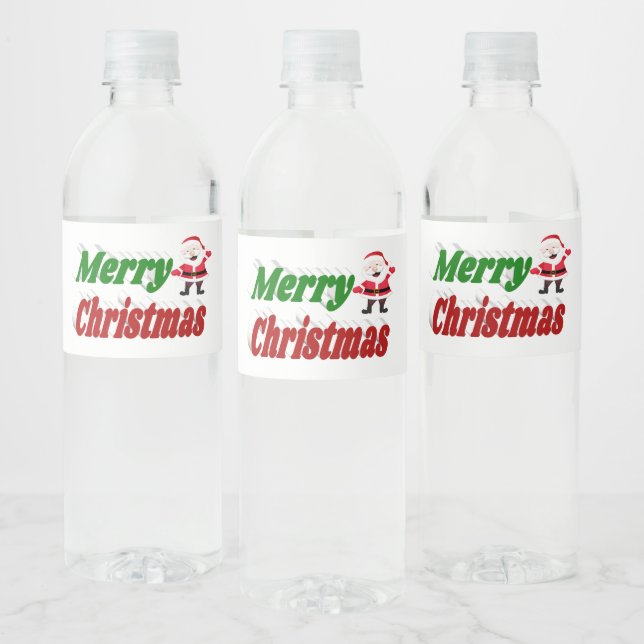 Étiquette Pour Bouteilles D'eau Joyeux Noël Santa Claus rouge vert typographie (Bouteilles)