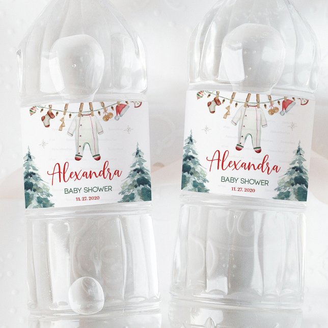 Étiquette Pour Bouteilles D'eau Joyeux petit Baby shower (Merry Little Baby Shower, bottle water label, holiday baby shower, Christmas baby shower, winter bab)