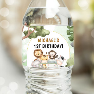 Étiquette Pour Bouteilles D'eau Jungle Safari Party Animaux 1er anniversaire