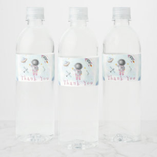 Étiquette Pour Bouteilles D'eau La fille spatiale Astronaut roquettes roses Baby s