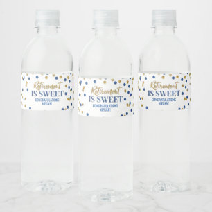 Étiquette Pour Bouteilles D'eau La retraite est douce Confettis Bleu Or