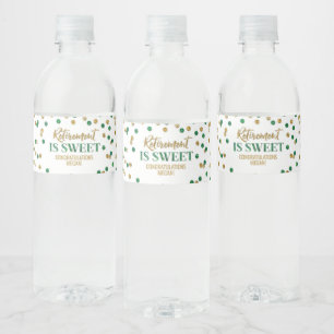 Étiquette Pour Bouteilles D'eau La retraite est douce Confettis verts et or