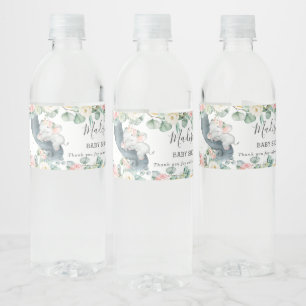 Étiquette Pour Bouteilles D'eau La verdure fleurie La Baby shower des éléphantes