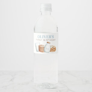Étiquette Pour Bouteilles D'eau Lait et cookies Anniversaire bleu
