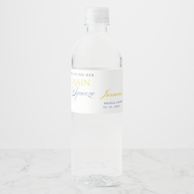 Étiquette Pour Bouteilles D'eau Lancement de mariage floral bleu citron (Devant)