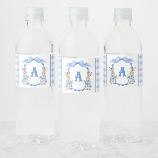Étiquette Pour Bouteilles D'eau Lapin Bleu En vichy Monogramme Crest