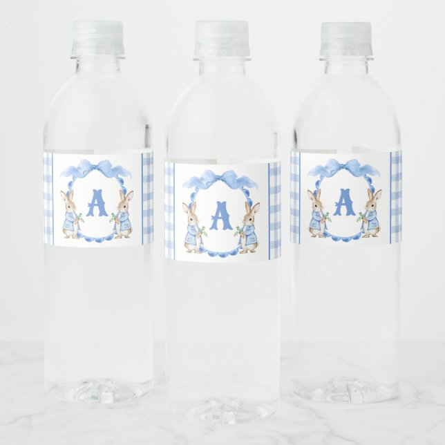Étiquette Pour Bouteilles D'eau Lapin Bleu En vichy Monogramme Crest (Bouteilles)