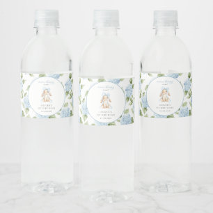 Étiquette Pour Bouteilles D'eau Lapin Mignon, Nœud Bleu, Fleurs Bleues, Premier An