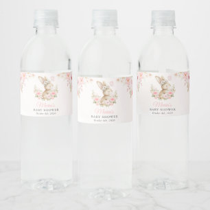 Étiquette Pour Bouteilles D'eau Lapin Mignon, Papillon, Fleurs Roses, Baby Shower