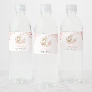 Étiquette Pour Bouteilles D'eau Lapin Mignon, Papillon, Fleurs Roses, Baby Shower