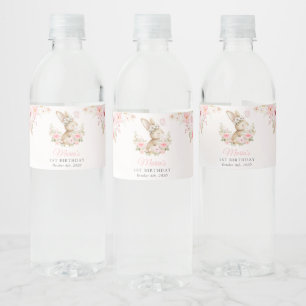 Étiquette Pour Bouteilles D'eau Lapin, Papillon, Fleurs Roses, Premier Anniversair