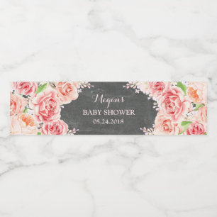 Étiquette Pour Bouteilles D'eau L'aquarelle rose de tableau fleurit le baby shower