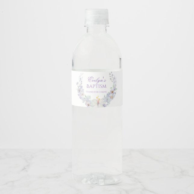 Étiquette Pour Bouteilles D'eau Lavender Floral Baptism Water Bottle Label (Devant)
