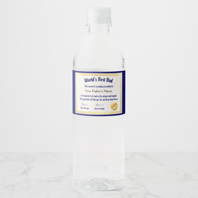 Étiquette Pour Bouteilles D'eau Le meilleur certificat papa du monde Funny moderne (Devant)