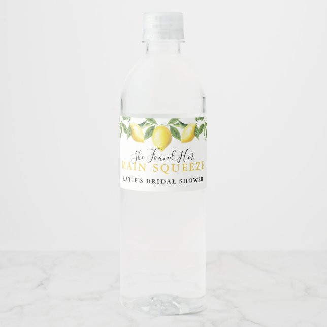 Étiquette Pour Bouteilles D'eau Lemon Main Squeeze Bridal Shower Wedding Favor (Devant)