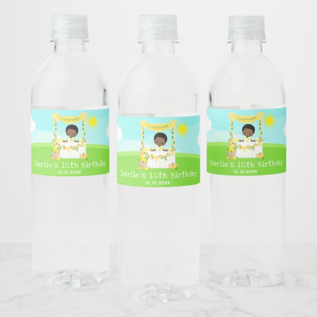 Étiquette Pour Bouteilles D'eau Lemonade Stand Birthday Dark Skin Boy (Bouteilles)