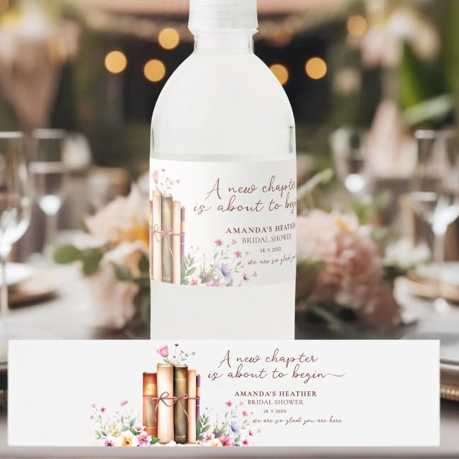 Étiquette Pour Bouteilles D'eau Librairie Aquarelle Fête de Mariage Fleur Sauvage (Créateur téléchargé)