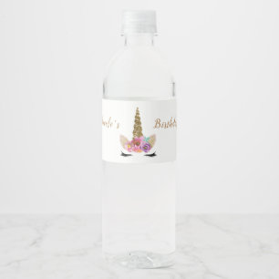 Étiquette Pour Bouteilles D'eau Licorne Or Paillettes Fleurs Personnalisé Fête d'a